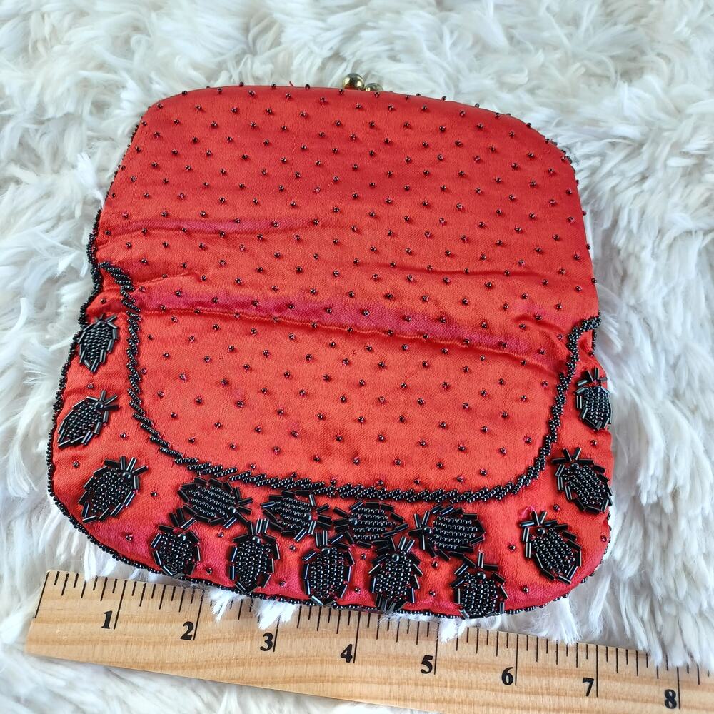 Ruby Red Small Black Strawberry Shape Beaded Clut… - image 7